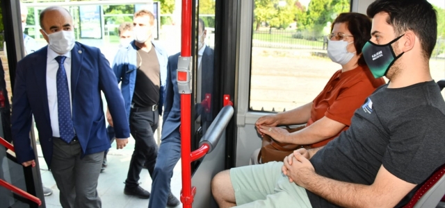 Samsun Valisi Dağlı toplu taşıma araçlarında Kovid-19 denetimi yaptı: