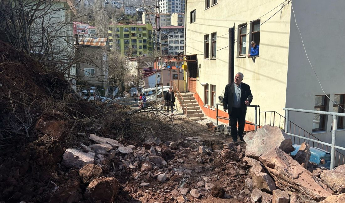 Artvin’in Dere Mahallesi Ömer Çavuş Sokak’ta, kar sularının erimesiyle birlikte