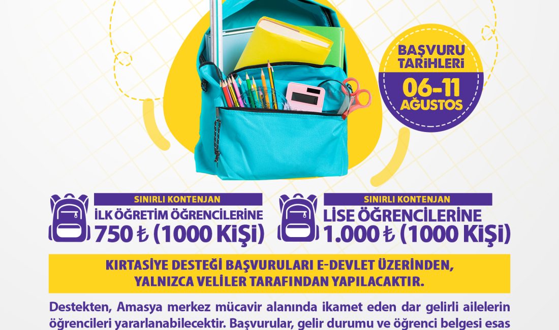 Sosyal belediyecilik kapsamında çalışmalarını sürdüren Amasya Belediyesi, dar gelirli öğrencilerin