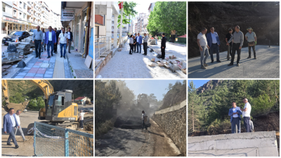 Başkanımız, Şehrimizin muhtelif bölgelerinde devam eden yol genişletme, taş duvar,
